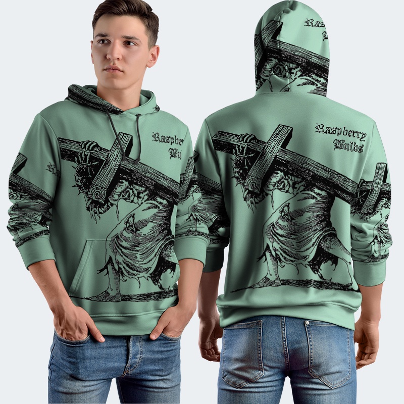 Jaket Hoodie Fullprint Raspberry Bulbs Bahan Polyester Jersey
