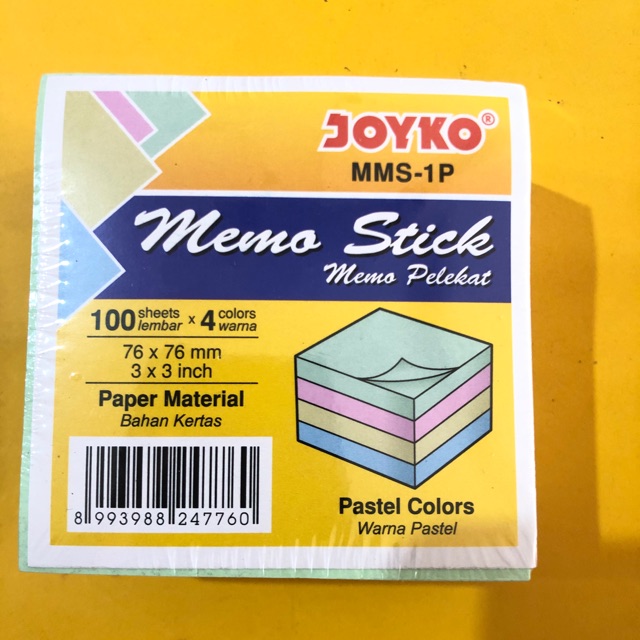 

Memo Stick / Memo pelekat /Sticky Notes MMS - 1P Joyko 4 Warna Pastel