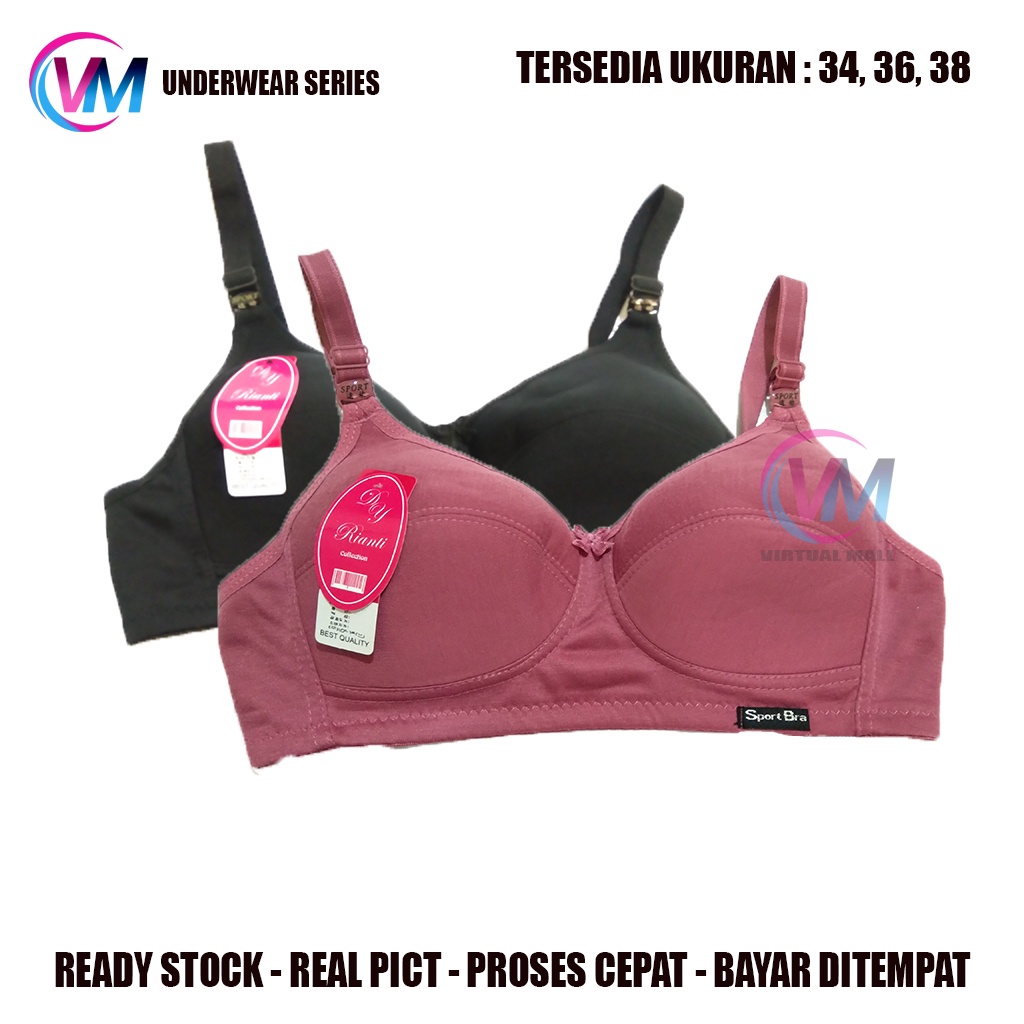 Bra Wanita Tanpa Kawat Bh Sport Bra RIANTI BH Wanita Remaja Dewasa Ukuran No 34 36 38 Cup Busa Tipis