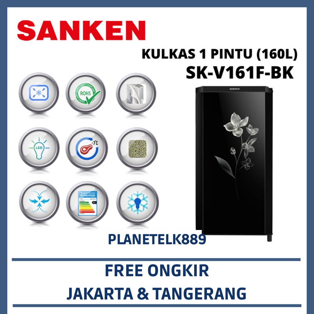 SANKEN SK-V161F-BK 160 LITER KULKAS 1 PINTU MOTIF BUNGA SANKEN