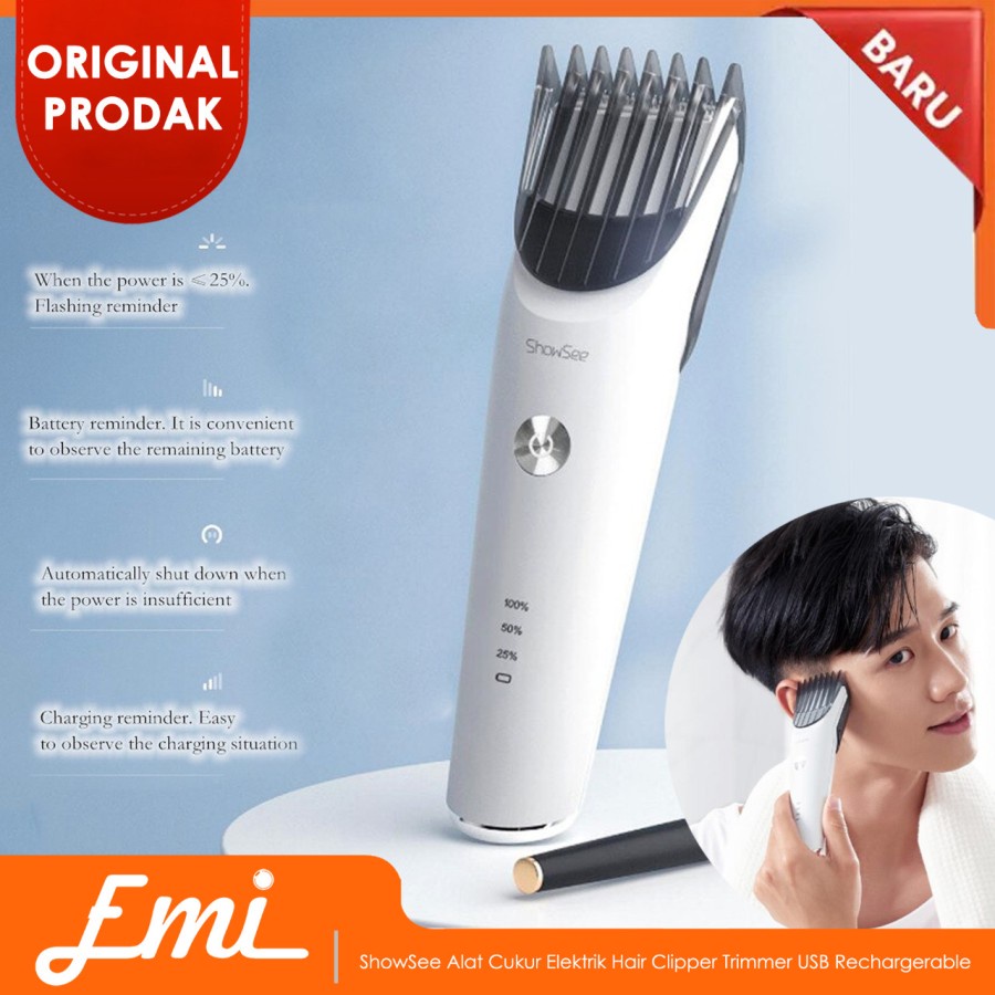 ShowSee Alat Cukur Elektrik Hair Clipper Trimmer USB Rechargerable - Putih