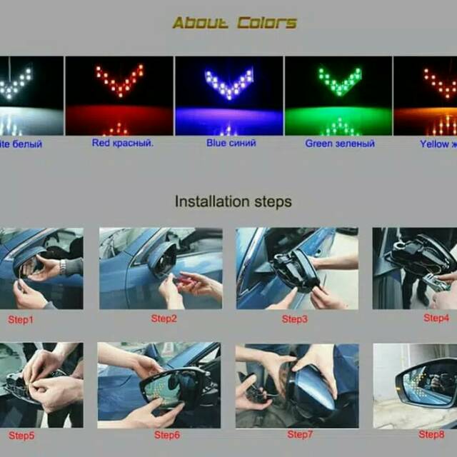 2Pcs Sepasang Lampu Led Spion Kaca Mobil 2 Baris Sein Sen Sigh Tanda Panah Warna Kuning Yellow Murah