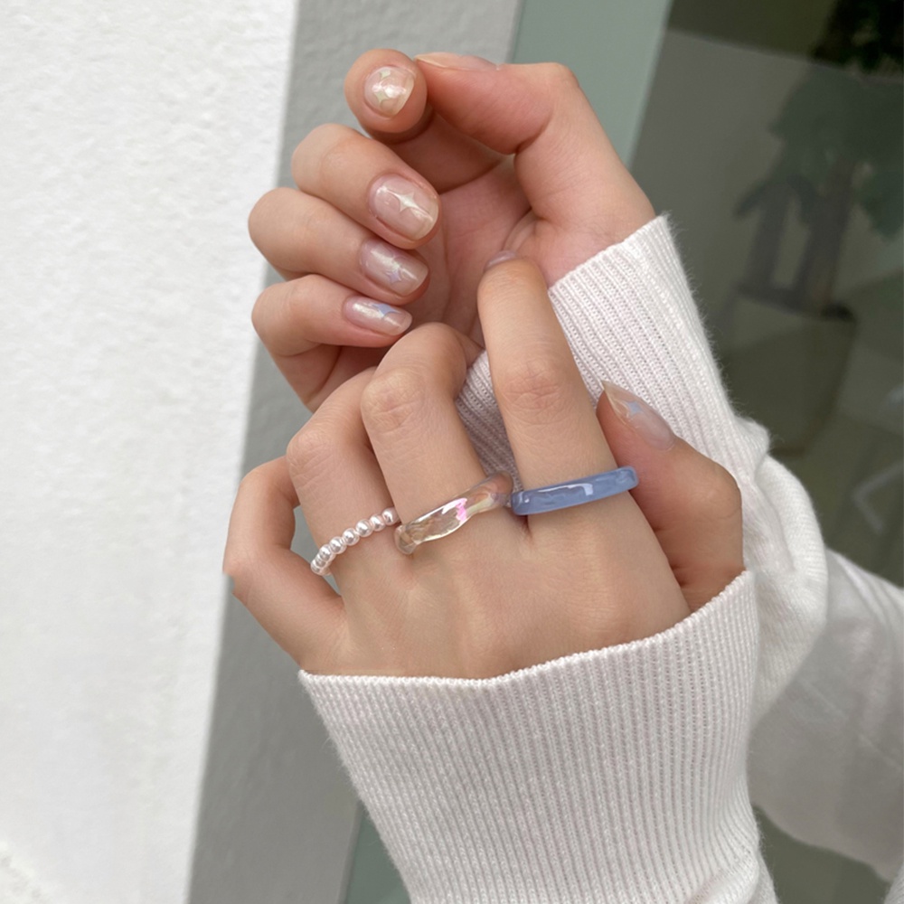 IFYOU Set Cincin Manik-Manik Mutiara Bentuk Kupu-Kupu Warna Silver Gaya Vintage Korea Untuk Wanita