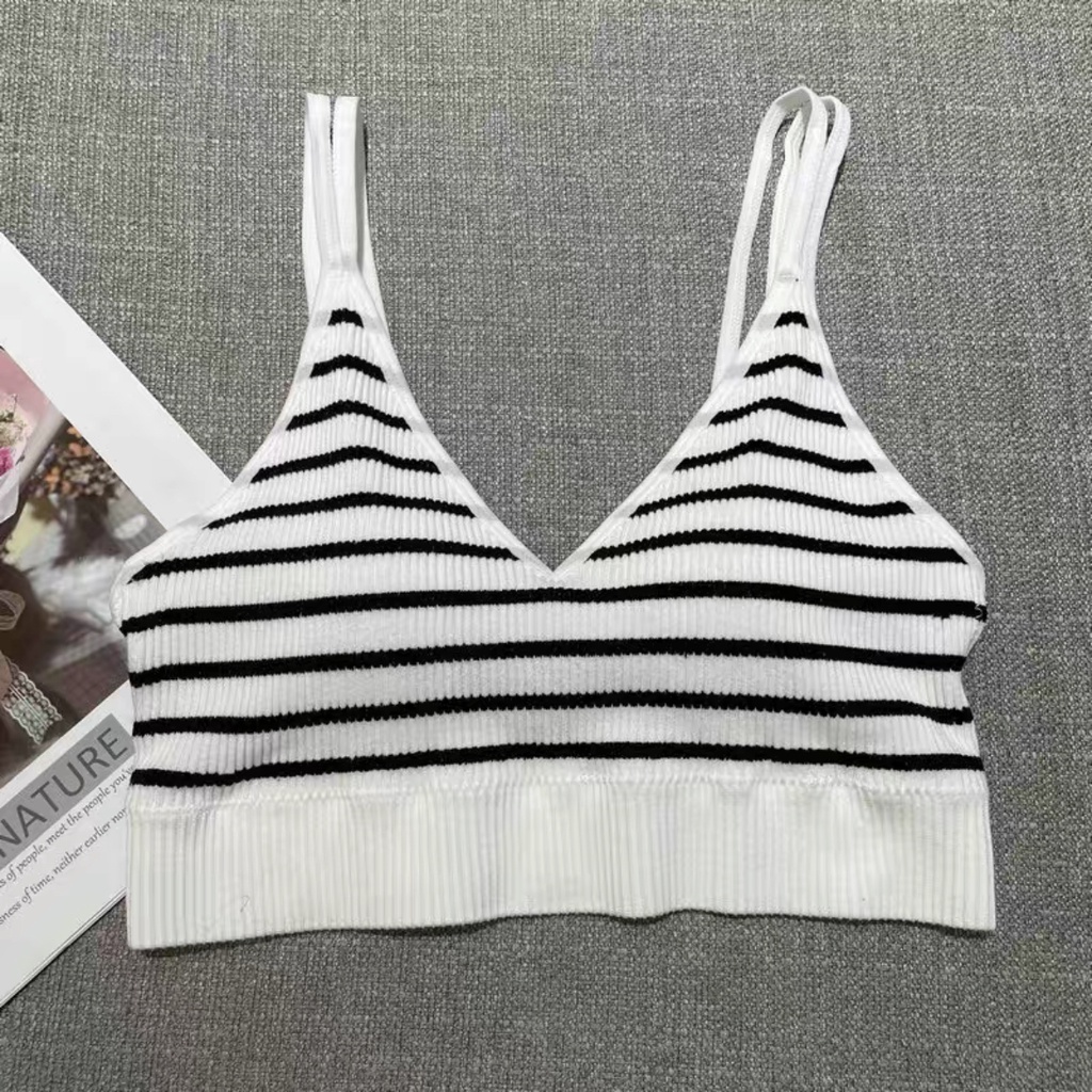 Women Stripe Tank Top Bra Double Strap 2069