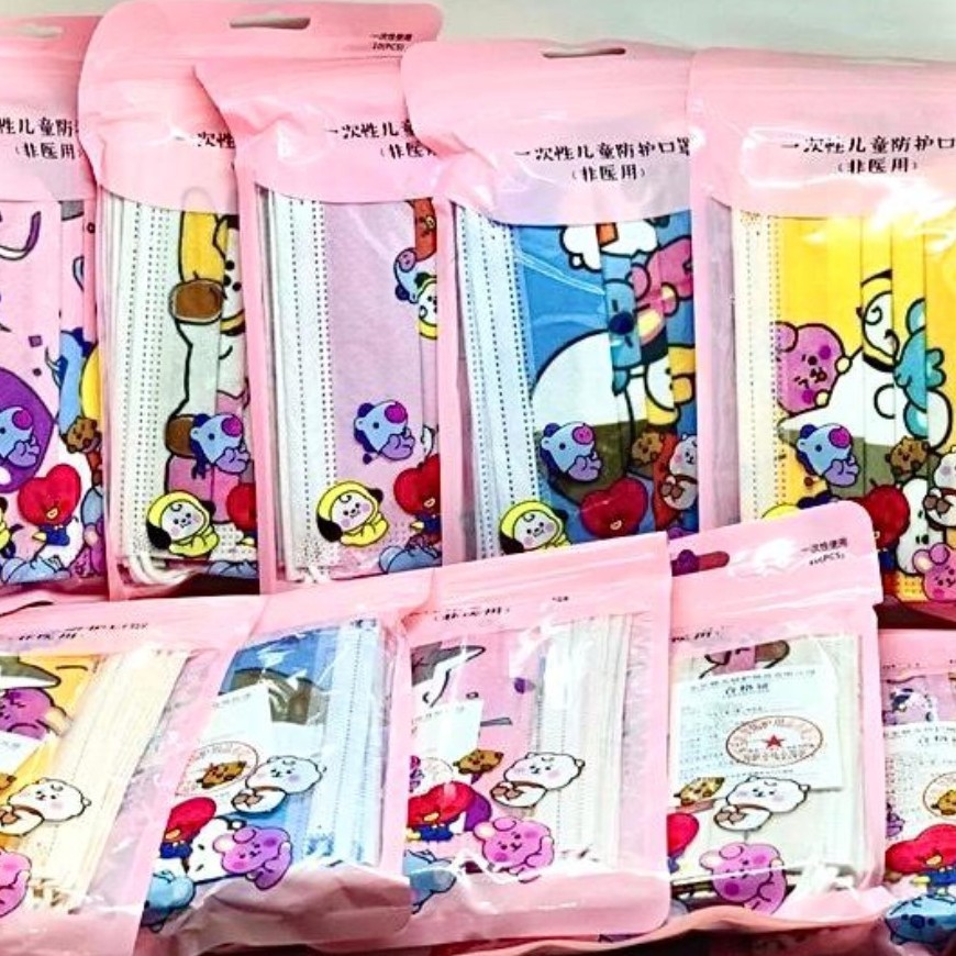 MASKER ANAK 3 PLY KARAKTER BTS BT21 HIJAB / EARLOOP / HEADLOOP MASK 10 PCS