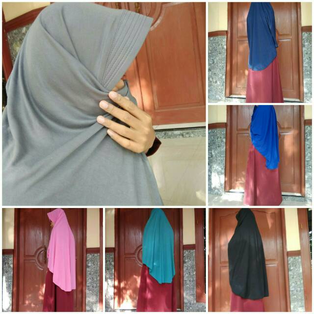 Khimar kaos pe polos non serut asma XXL bergo antem jilbab instan simple krudung syari hijab