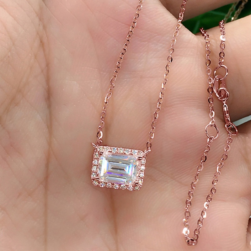 Kalung Liontin Bentuk Persegi Geometris Bahan Cubic Zirconia Untuk Wanita