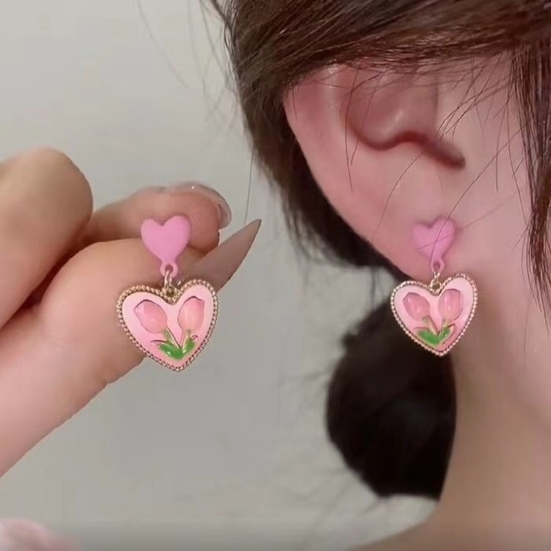 Anting Bentuk Bunga Tulip Warna Pink Untuk Wanita