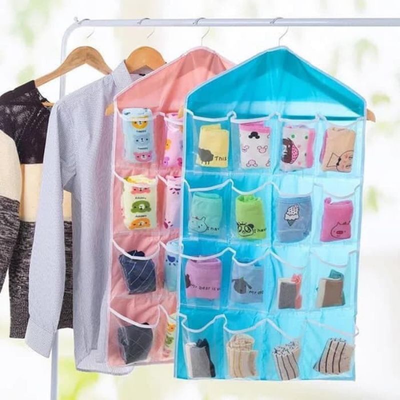 MJ88 STORAGE GANTUNGAN 16 KANTONG HANGER ORGANIZER SERBAGUNA POUCH / GANTUNGAN TEMPAT KAOS KAKI ANAK / GANTUNGAN CELANA DALAM MULTI FUNGSI SUPER MURAH