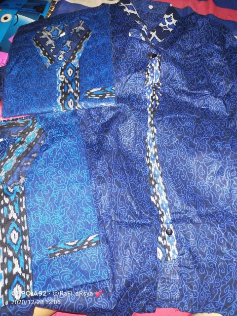 Batik Couple Keluarga Maura Couple Sania Ruffle Ori Ndoro Jowi Dnt Termurah Motif Mega Mendung Biru