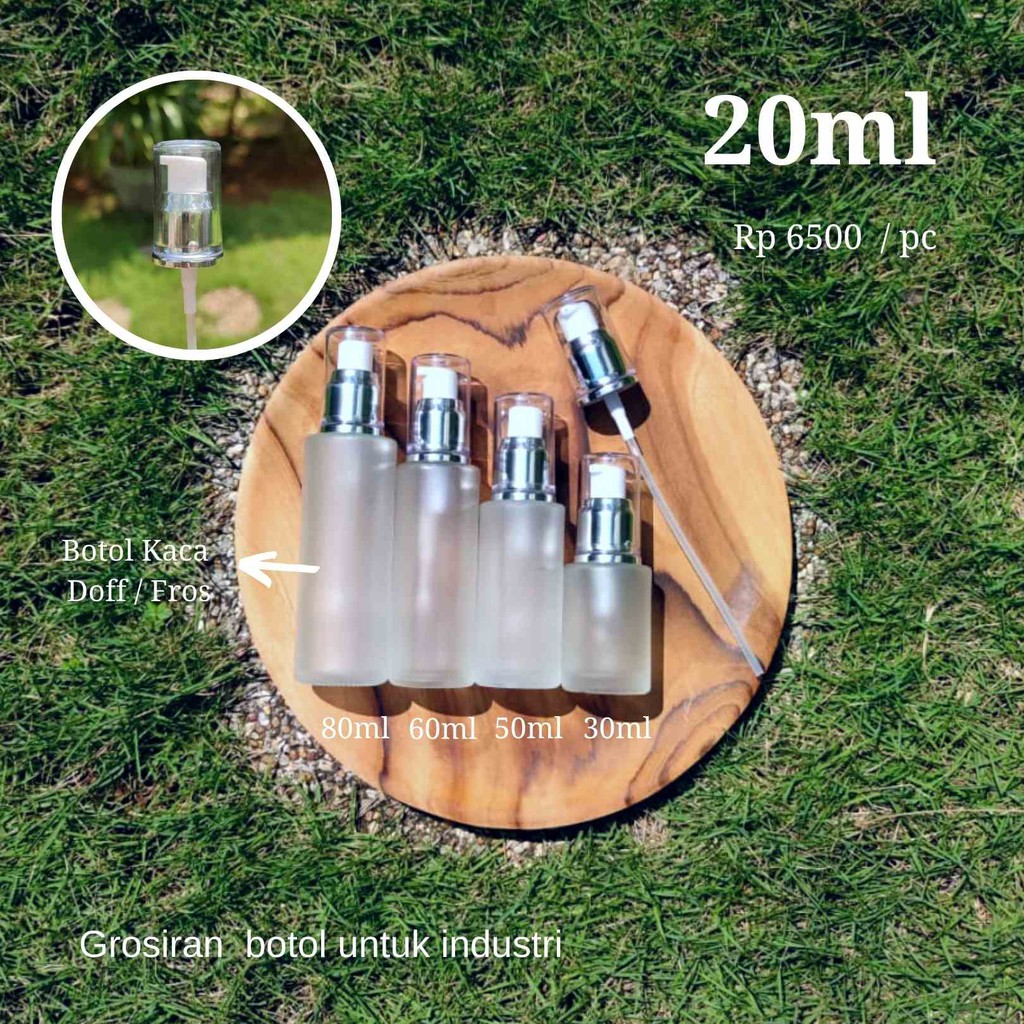 Botol Kosmetik 20ml Botol Skincare Serum Essence Botol Kaca DOFF/Frost Tutup Ring Silver 20ml Botol 