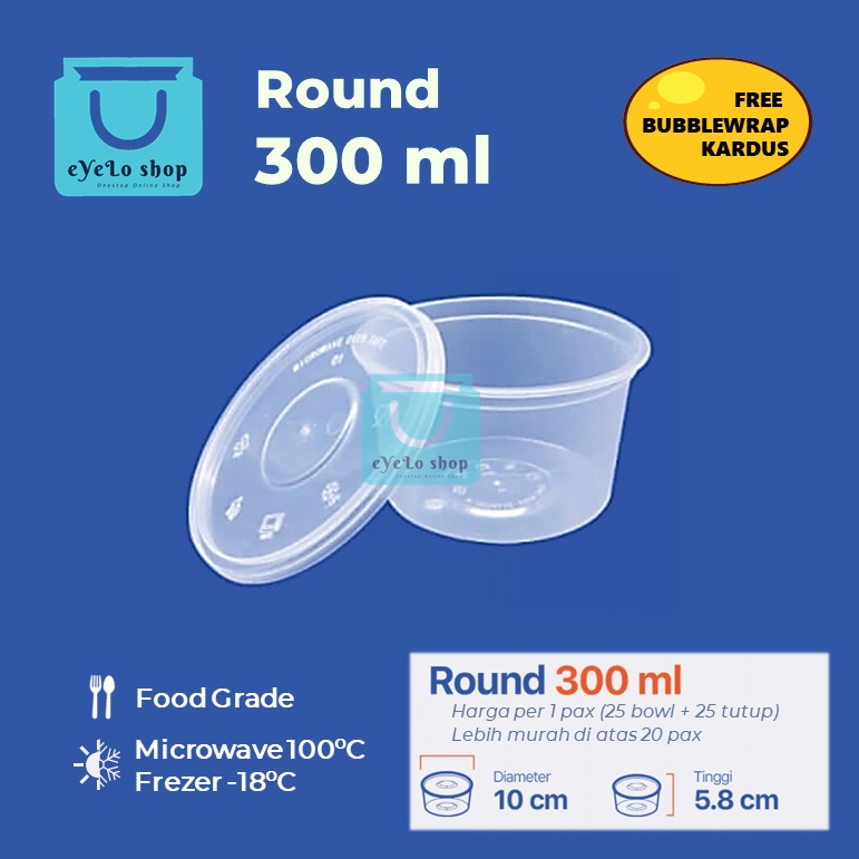 Cup puding 300 ml/ Cup Plastik Bening/ Thinwall Round/ Mangkok Plastik Bulat/ Mangkuk Puding Dessert