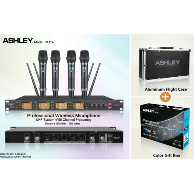 MIC WIRELESS ASHLEY M-114 ORIGINAL (4 MIC PEGANG)
