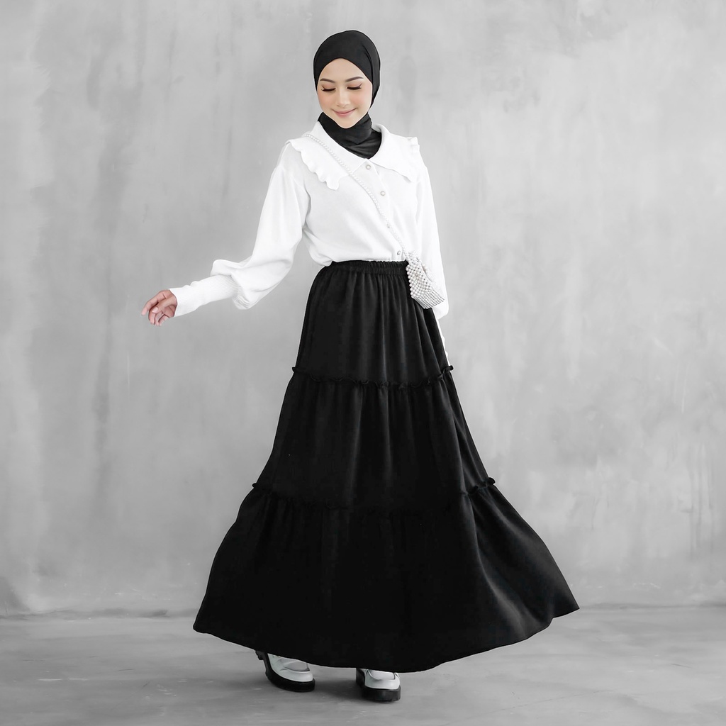 THISISBENDINA Rok Panjang Ruffle Katun Polos Zara Skirt