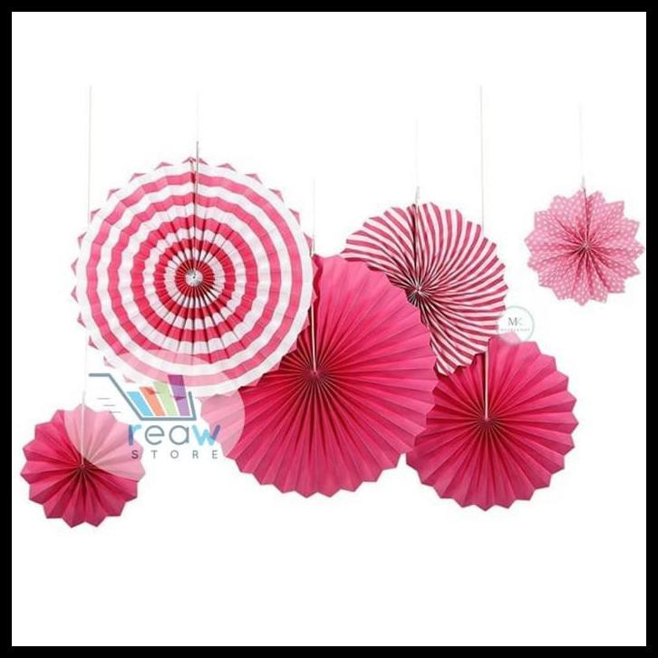 

Ready Stock Paperfan / Paper Fan Flower Pink / Kertas Bunga Magenta Set 6 In 1