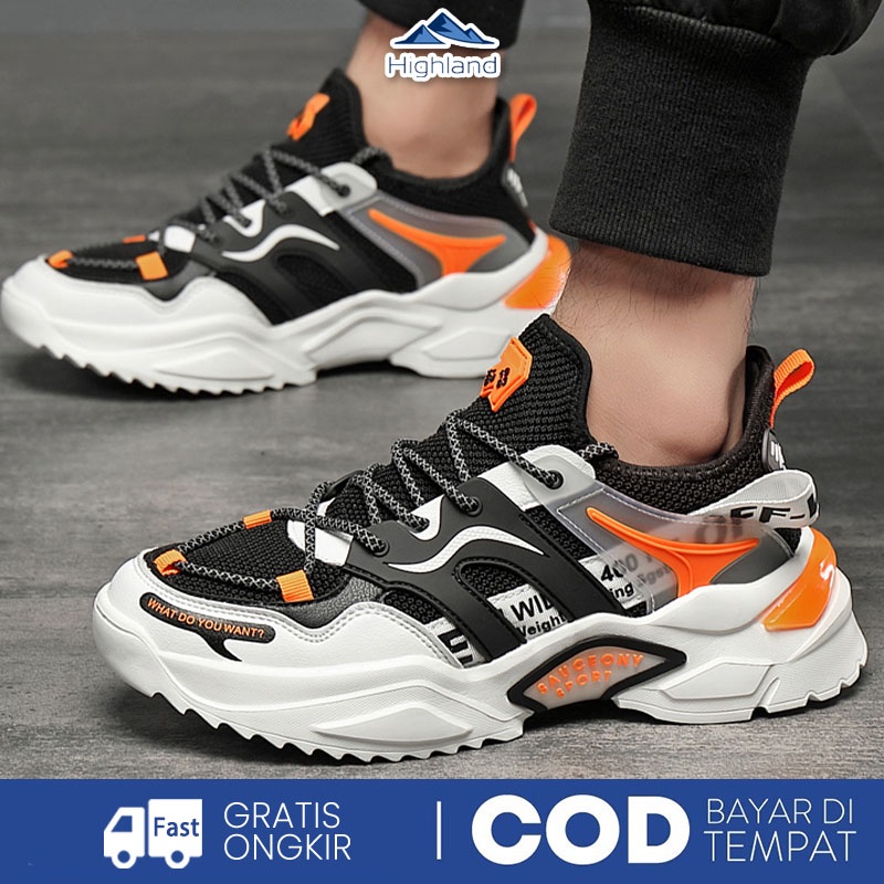 Highland Sepatu Pria Sneakers Bertali Casual Sepatu Cowok Model Sporty Men Fashion KSD701