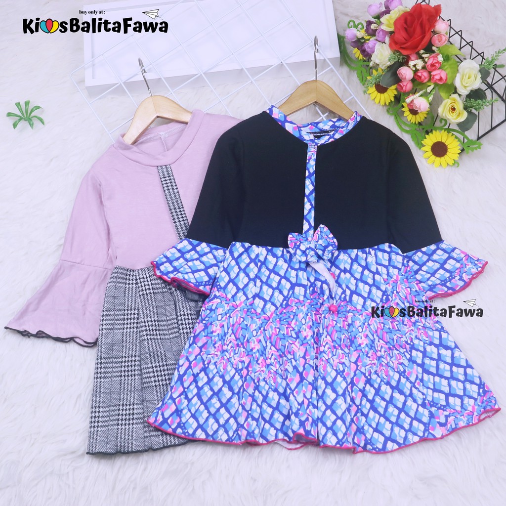 Dress Sissy 1-8 Tahun / Dress Anak Lengan Panjang 3/4 Baju Perempuan Dres Terompet Cutbray Blouse