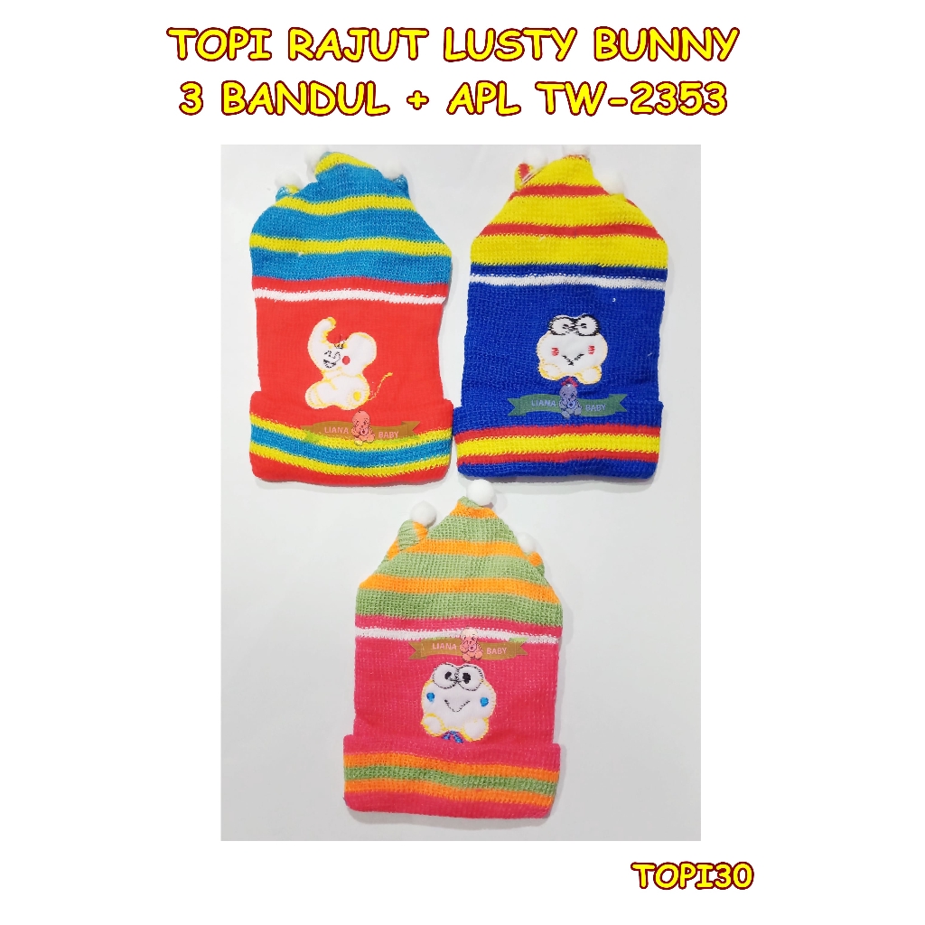 TOPI30 TOPI BAYI LUSTY BUNNY TOPI RAJUT 3 BANDUL TW-2353