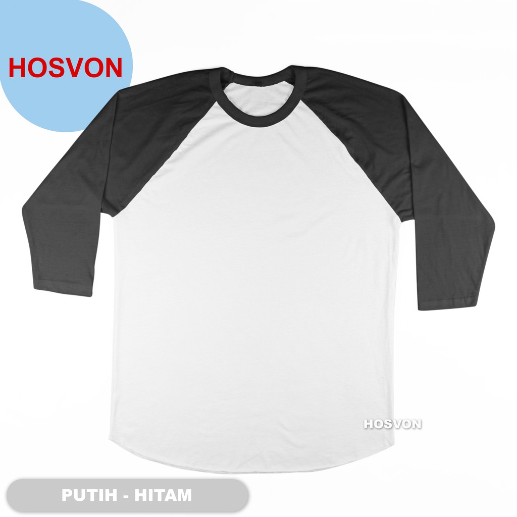 PUTIH - HITAM Raglan Lengan 3/4 COTTON COMBED 20s (PRIA &amp; WANITA)