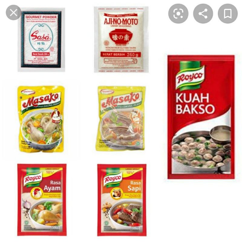 

PENYEDAP RASA totole kaldu jamur royco masako sasa ajinomoto ayam sapi maggi sajiku saori antaka msg