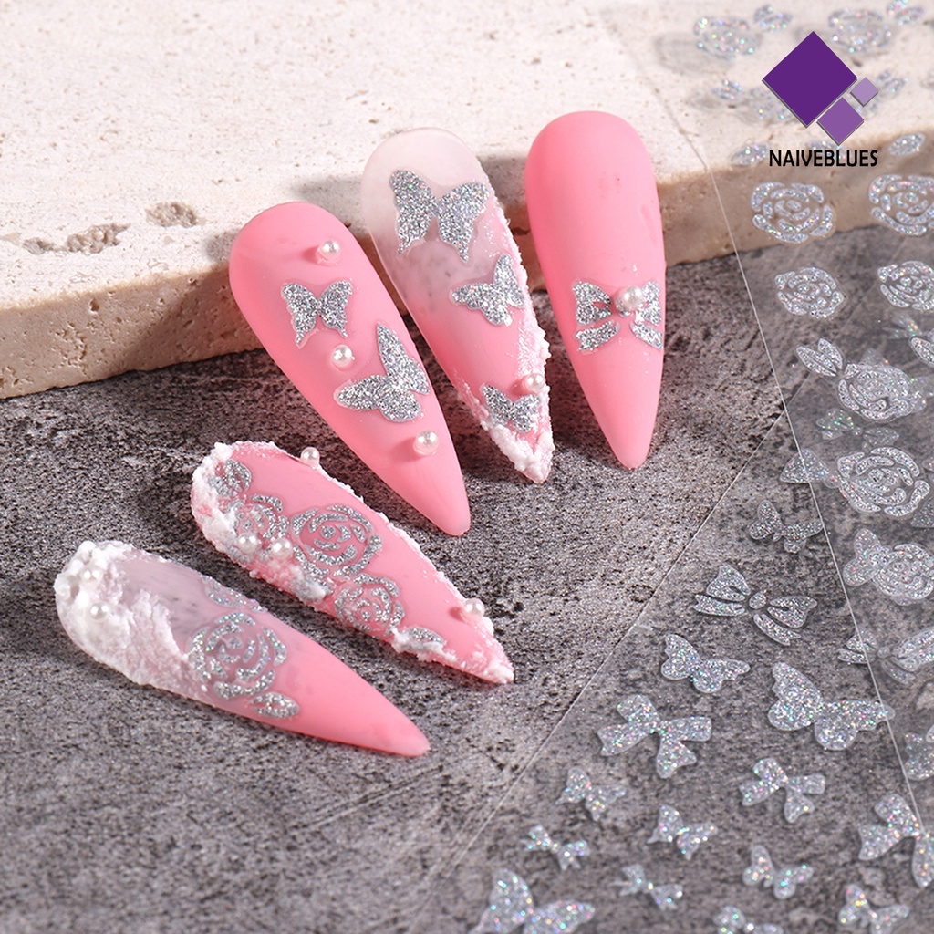 Naiveblue 5pcs / Set Stiker Kuku Motif Bintang / Hati / Beruang / Bintang / Hati 3D Untuk Nail Art / Manicure DIY