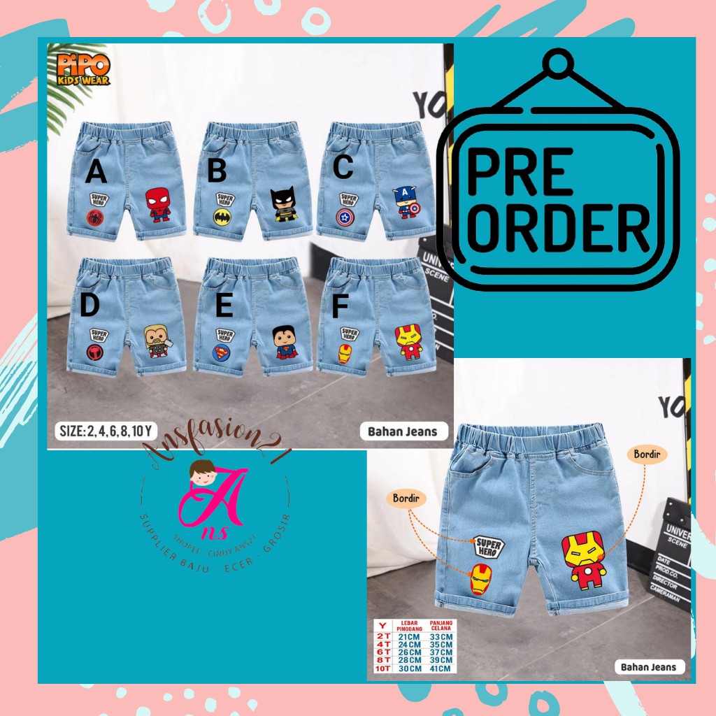 READY 2-10T  PIPO KIDSWEAR SHORT JEANS SUPERHERO