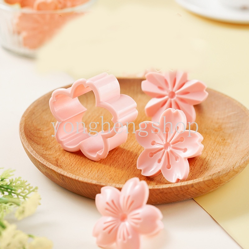 5Pcs / set Cetakan Kue / Biskuit Bentuk Bunga Sakura Warna Pink Dapat Digunakan Kembali