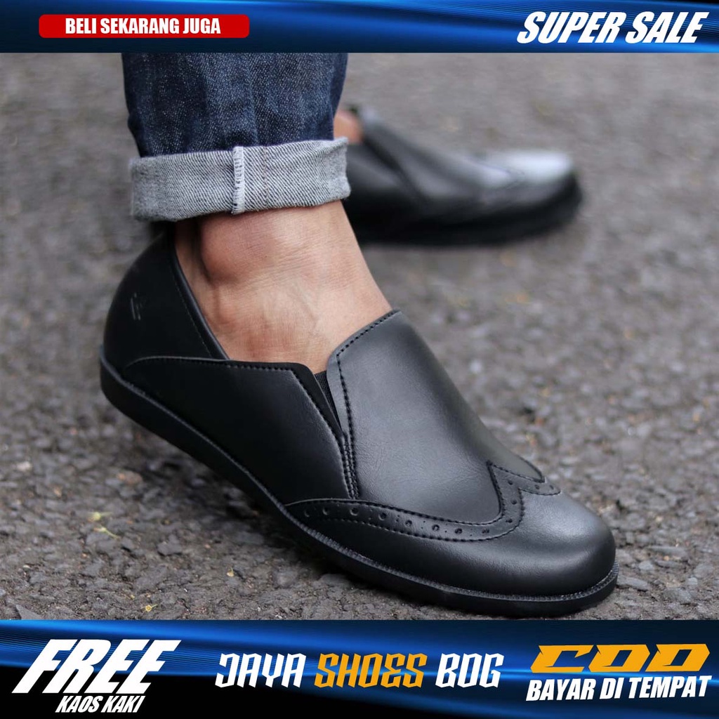 JACK|Sepatu Slip On Pantofel Pria Hitam Kasual Kerja Kantor Kondangan Original Trendy Slop Pria