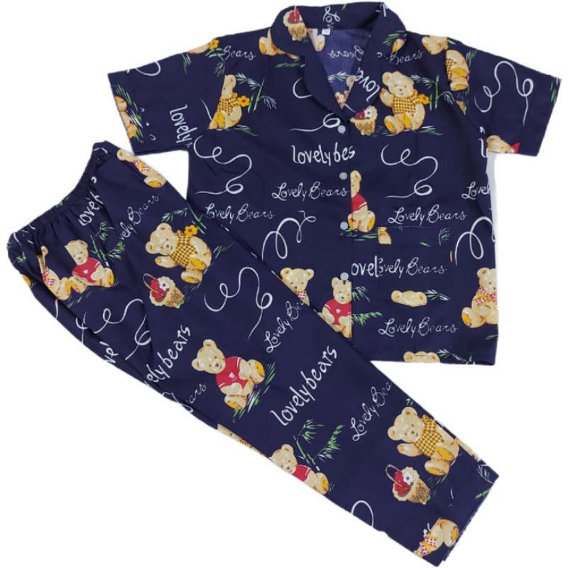 BAJU TIDUR PIYAMA ANAK CEWE KARAKTER BAHAN KATUN MICRO STELAN CLANA PANJANG SET PIYAMA LENGAN PENDEK