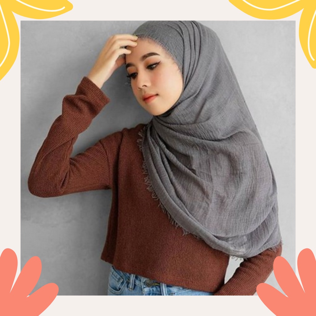 HIJAB PASHMINA CRINKLE SHAWL COTTON WIDE JILBAB BAHAN KATUN PASMINA RAWIS FASHION MUSLIMAH