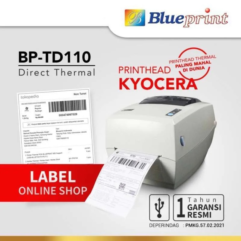 Printer Barcode Thermal BluePrint BP-TD110 USB Label Resi Marketplace