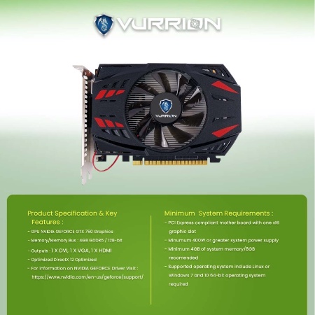 VGA Gaming VURRION GTX 750 4GB DDR5 128Bit GAMING VGA ORI