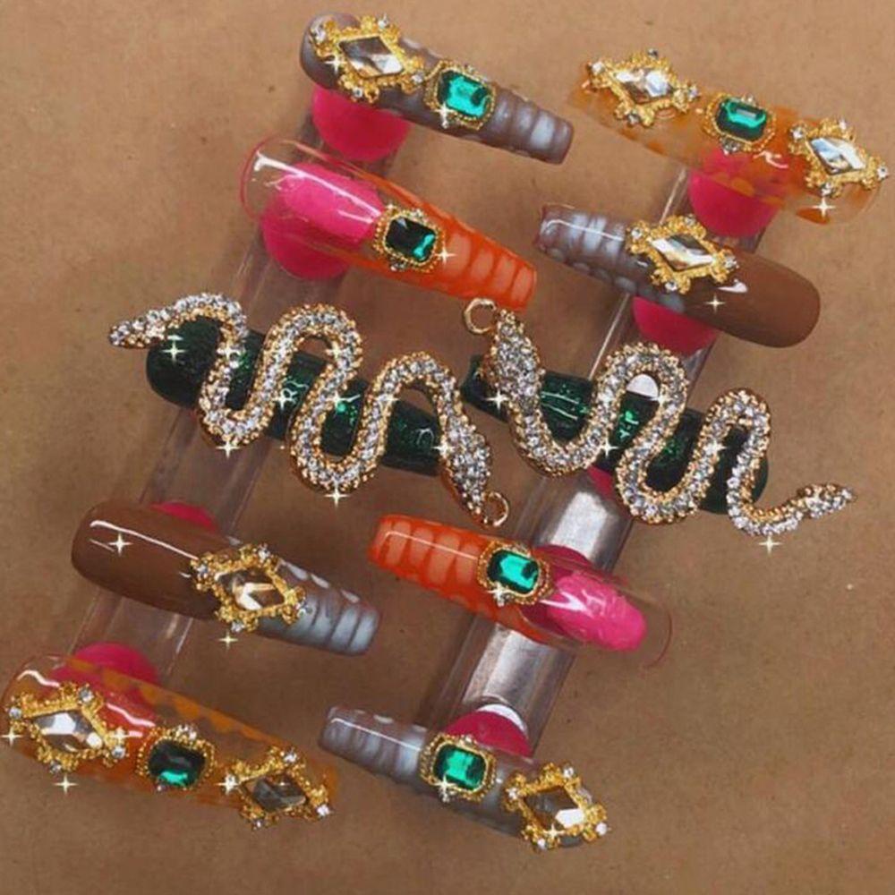 AUGUSTINA Agustin 3D Stiker Kuku Ular Mode Retro Manicure Aksesoris Kristal Logam Berlian Imitasi Dekorasi Nail Art