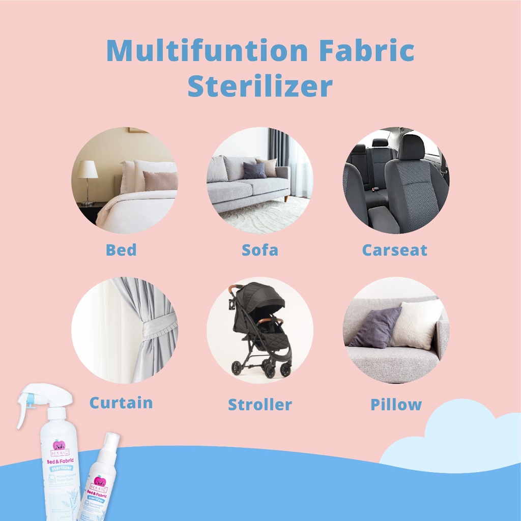 BerryC Bed &amp; Fabric Steriliser 100ml Spray Sanitizer Disinfectant Sterilizer Anti Tungau, Kutu Busuk, Bed Bugs, Serangga &amp; Bakteri Non Alcohol Alkohol Aman Kain, Kasur, Sofa, Baju, Perabotan, Furniture, Kemenkes, Essential Oil, Tea Tree Oil, Aromatherapy