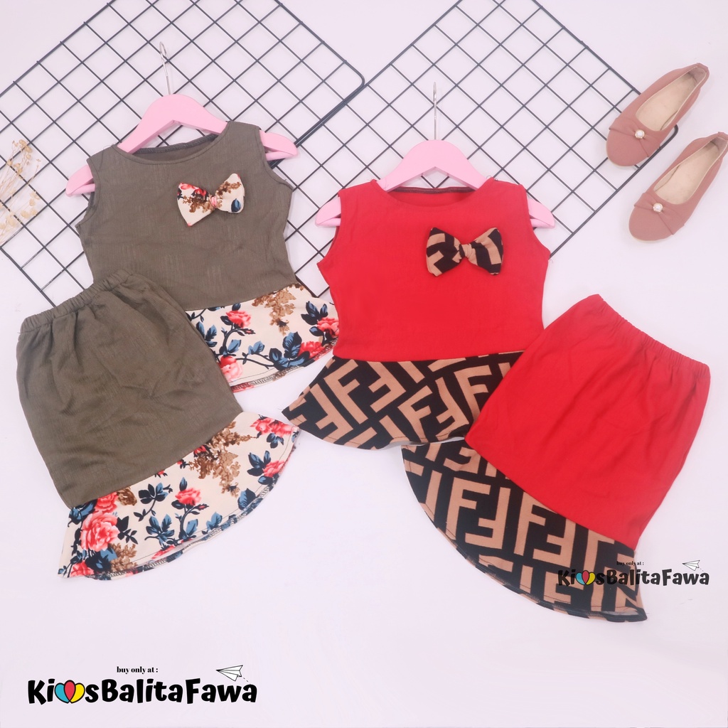 Setelan Zizi Anak uk 3-4 Tahun / Atasan Bawahan Rok Perempuan  Baju Pesta Set Peplum Cewek Import