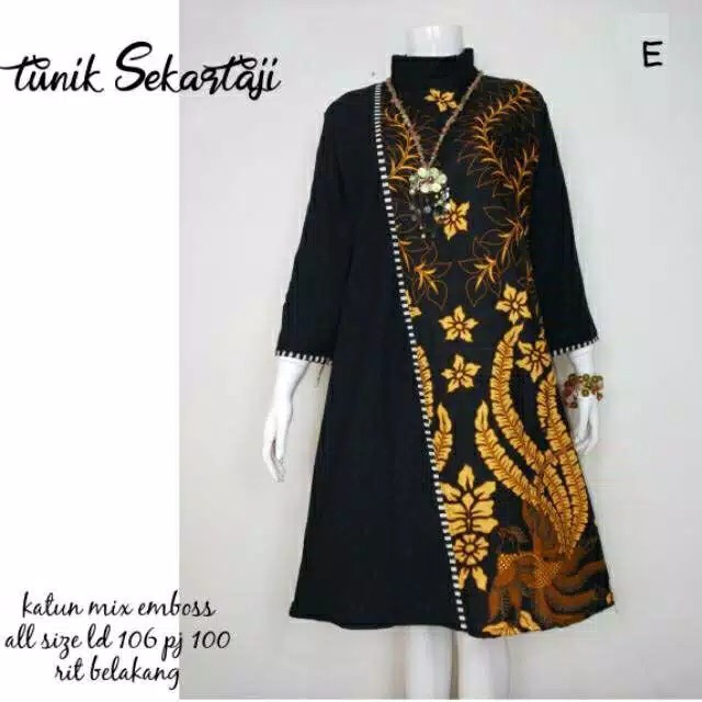 Tunik Sekartaji Tunic Batik Cantik Hitam Sogan Asli Solo Seragam Katun Halus Kantor Kerja JUMBO XXXL