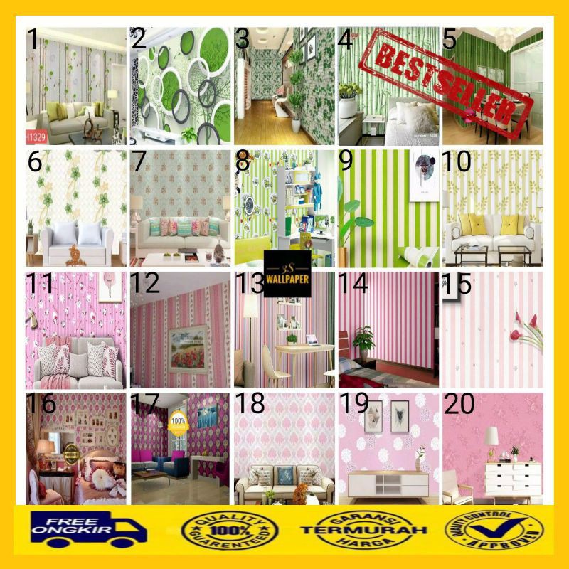 [COD] WALLPAPER DINDING SALUR, POLKADOT, HIJAU, PINK,BATA,HK - WALLPAPER - WALLPAPER STICKER 500