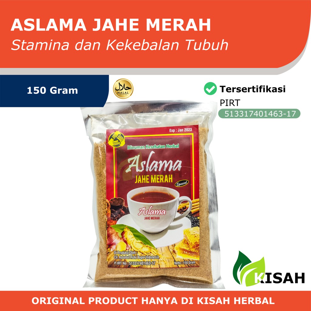 ASLAMA Jahe Merah Herbal 150 Gram - Jahe Merah Instant Dengan Herbal Penyegar Tubuh dan Anti Virus