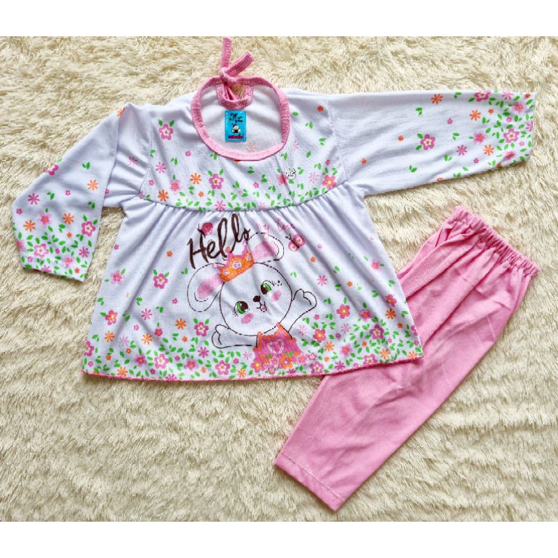 Setelan Dress Panjang Babydoll Bayi Cewek Perempuan All Size 6 bulan - 1 tahun SNI [Ecer]