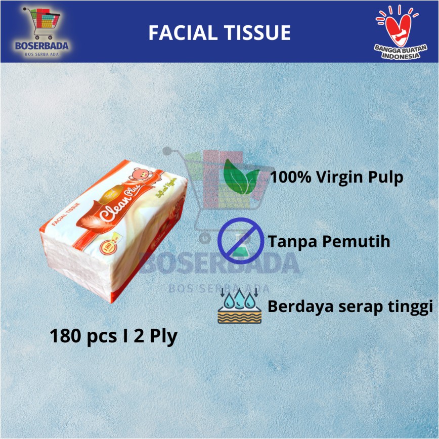 CLEAN PLUS  - Tisu Wajah Soft Pack / Facial Tissue 180 Sheets (2 Ply) I Premium-1