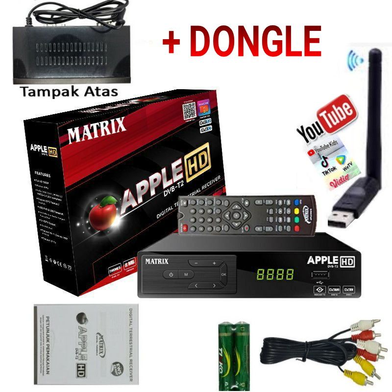 RECEIVER TV DVB T2 MATRIX APPLE FULL HD + DONGLE