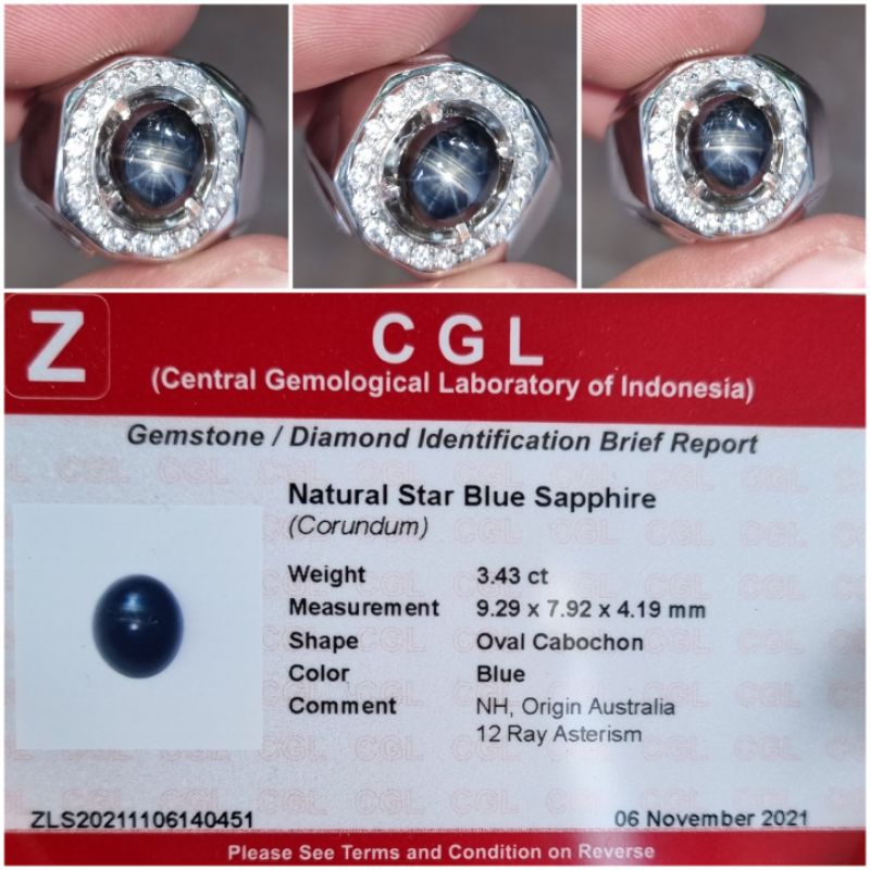 Natural Bangsing Biru 12 Star Blue Sapphire No Heat Memo 3.43 crt