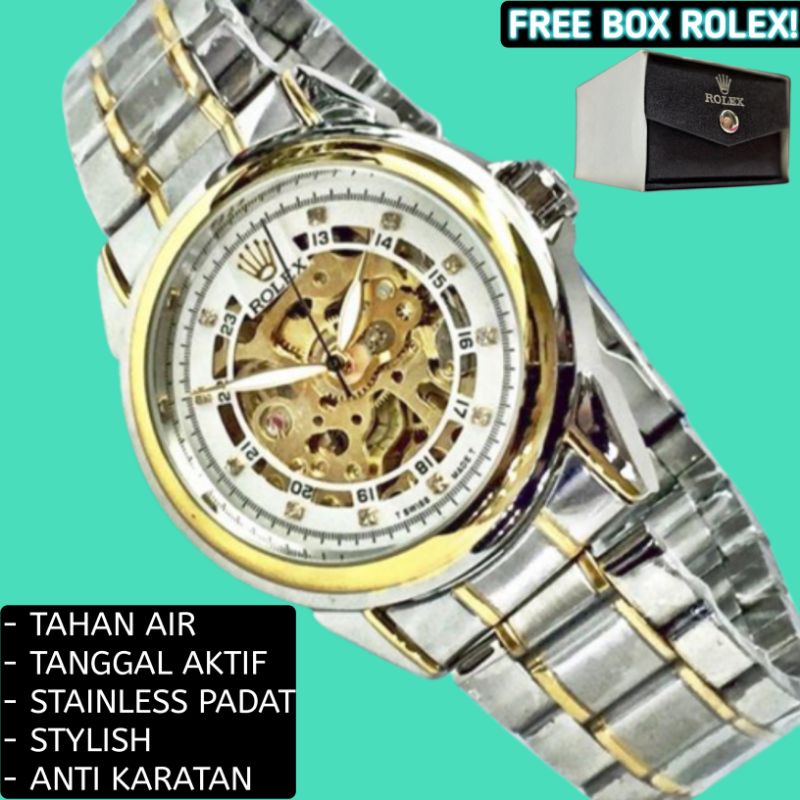 Jam Tangan Rolex Pria Otomatis Automatic Analog Anti Air Water Resist Rantai Stainless Steel Anti Ka