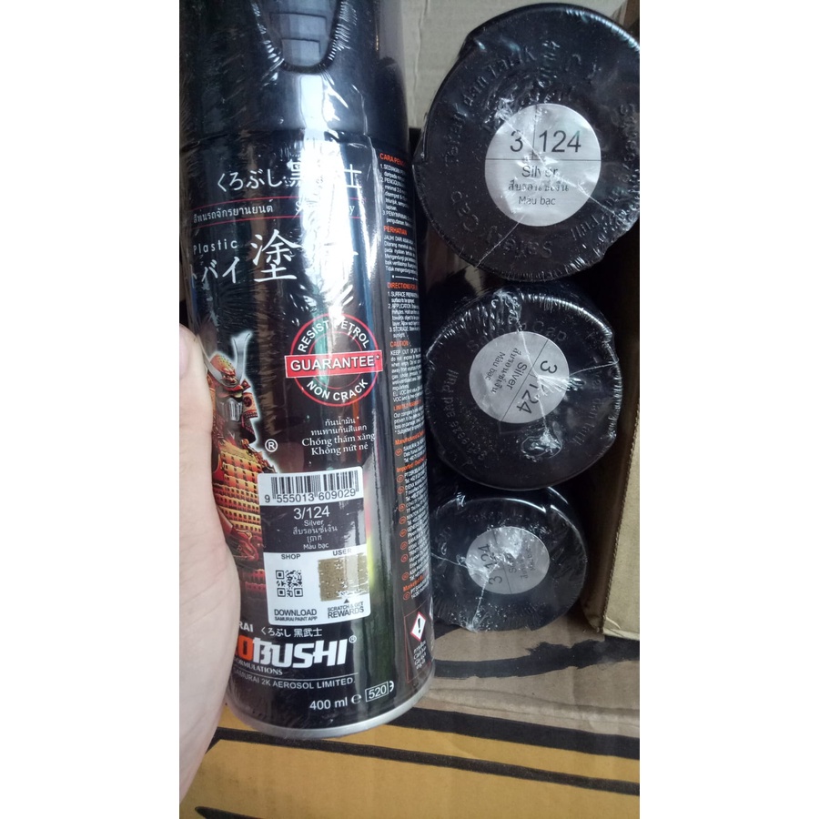 cat semprot samurai pilok pilox samurai silver 124 400ml silper silfer warna besi