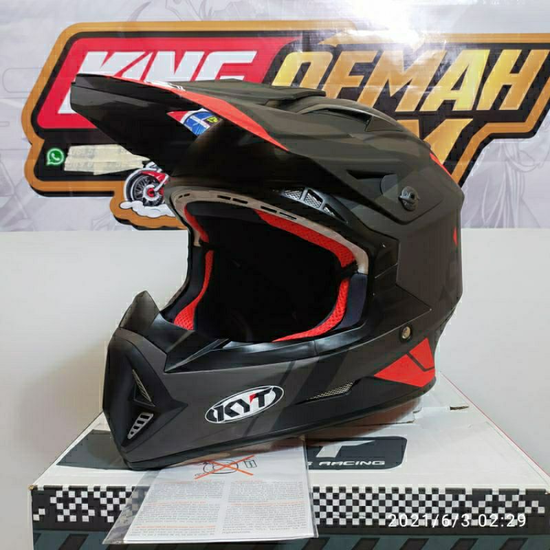 HELM KYT JUMPSHOT MOTIF 3  BLACK MAT RED FLUO HELM ORIGINAL KYT