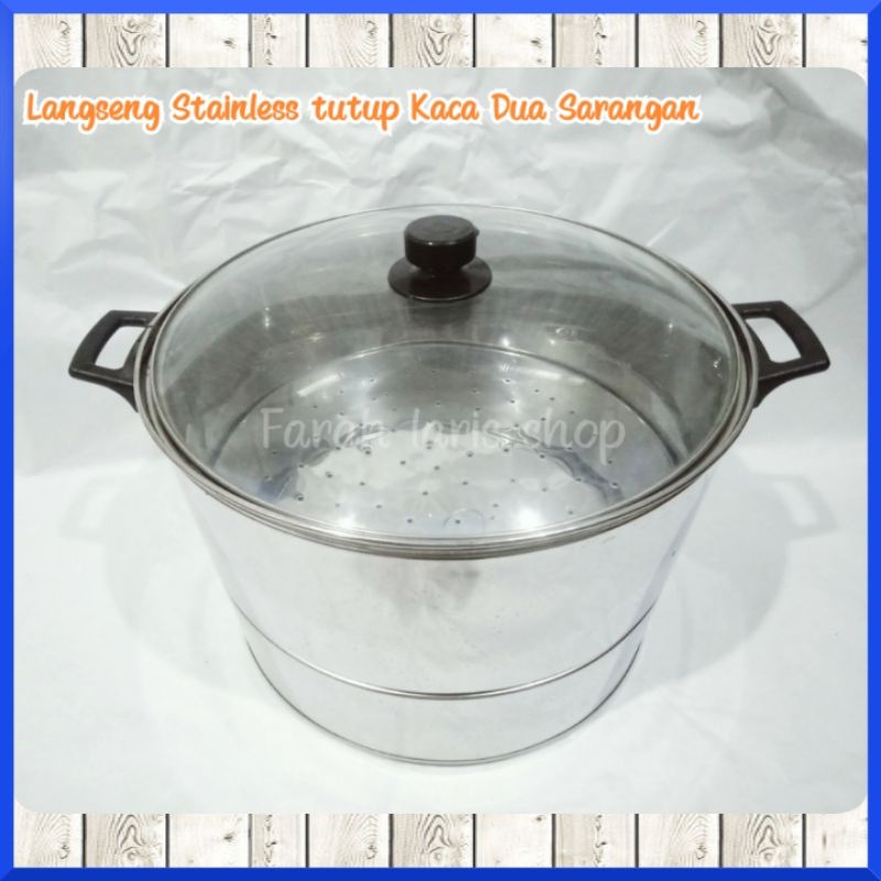 Langseng Stainless tutup kaca ukuran 32cm Panci set steamer stainless