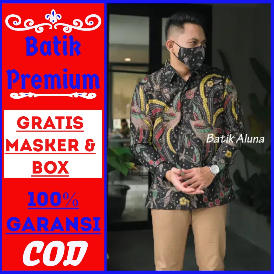 Kemeja batik pria lengan panjang premium modern baju guru pns pegawai kantor lamaran tunangan aluna 