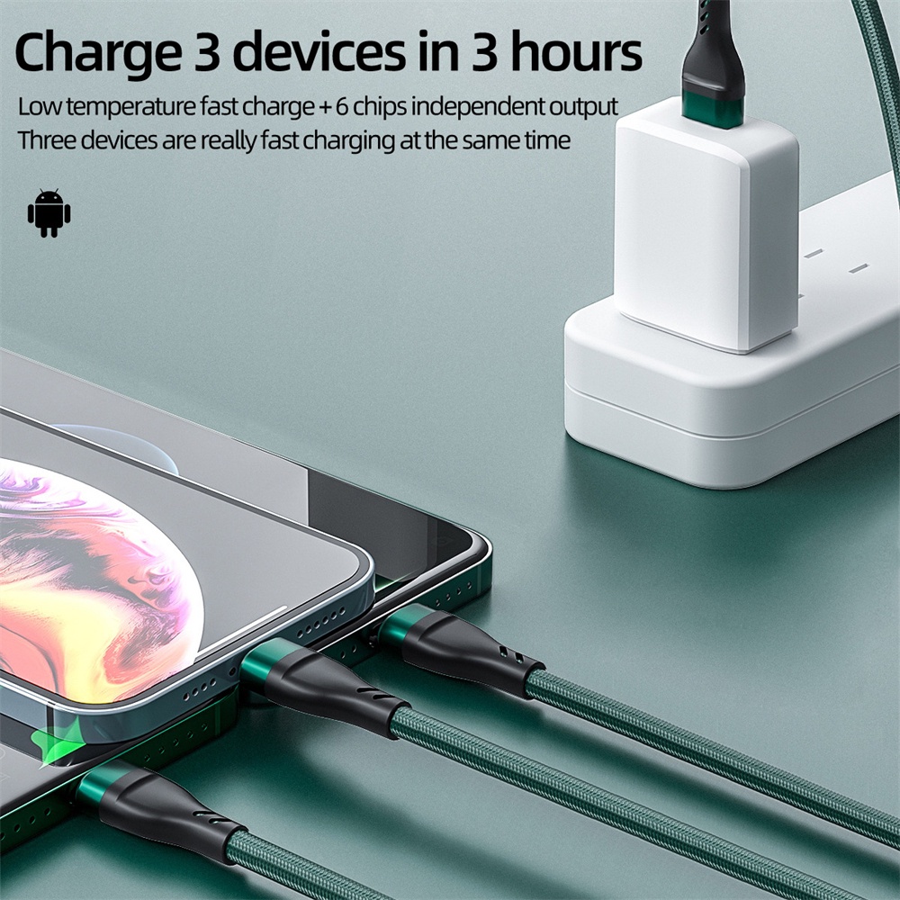 3 in 1 Kabel Data / Charger Micro USB / Type C / Lightning 100W 6A Fast Charging Model Kepang