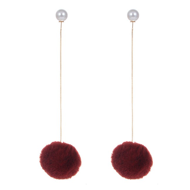 LRC Anting Tusuk Fashion Fuzzy Balls Decorated Long Earrings