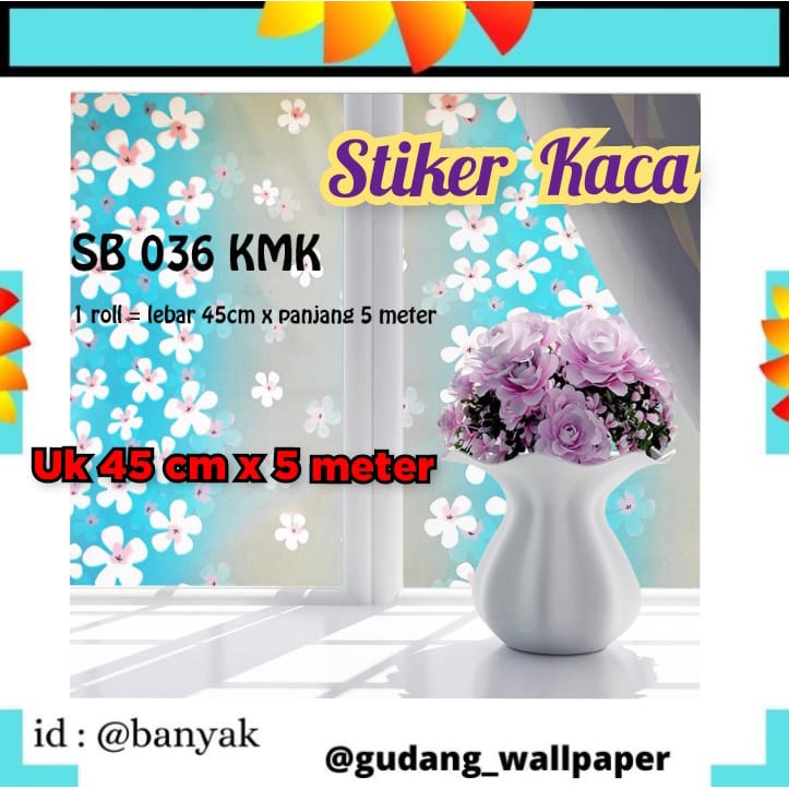 [GD] WALLSTIKER KACA UK 45CM X 5 METER SB 036 MOTIF BUNGA PUTIH BIRU STICKER SETIKER WALLPAPER PINTU JENDELA KACA BUAT KAMAR MANDI DEKORASI DECOR DEKOR RUMAH WALPAPER SANBLAST WELPEPER SANBLAS SUNBLAST SUNBLAS LEMARI